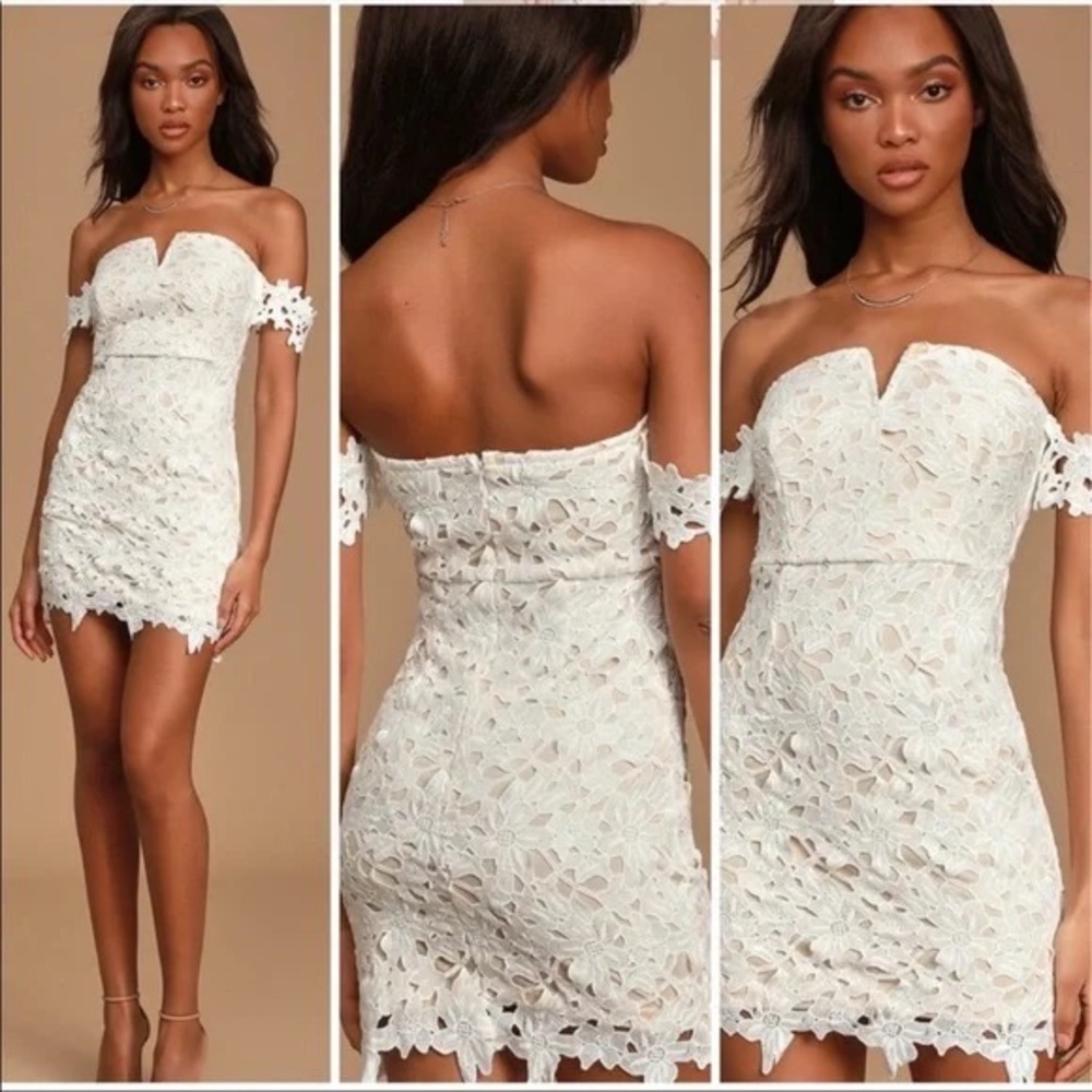 Venice Villa White Crochet Lace Off-the-Shoulder Mini Dress